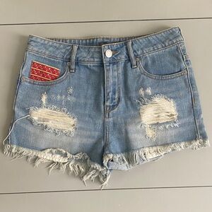 Kendall & Kylie Distressed Blue Denim Shorts 100% Cotton Size 9